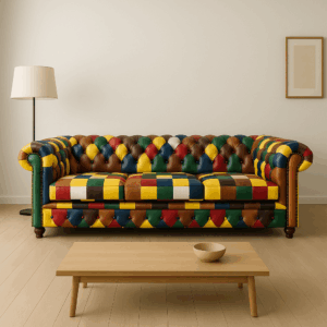 Brighton Chesterfield "Chameleon" Sofa – One-of-a-Kind Patchwork Leather Design